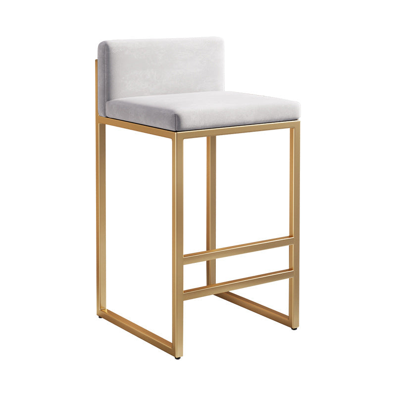 Modern Minimalist Rectangular Iron Velvet Bar Stool Backrest Armless For Dining Room &amp; Kitchen