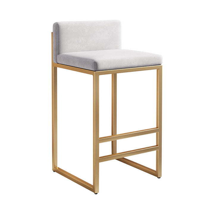 Modern Minimalist Rectangular Iron Velvet Bar Stool Backrest Armless For Dining Room &amp; Kitchen