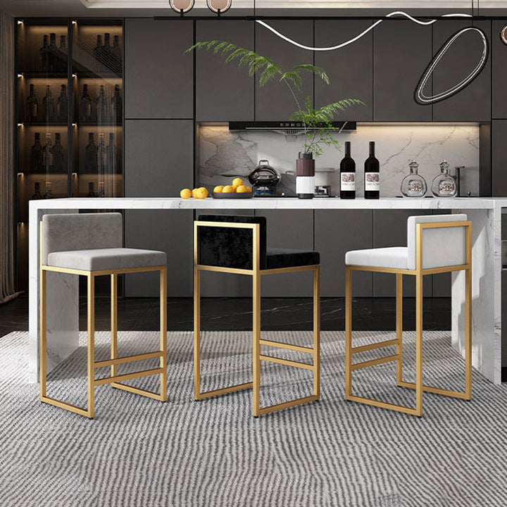 Modern Minimalist Rectangular Iron Velvet Bar Stool Backrest Armless For Dining Room &amp; Kitchen