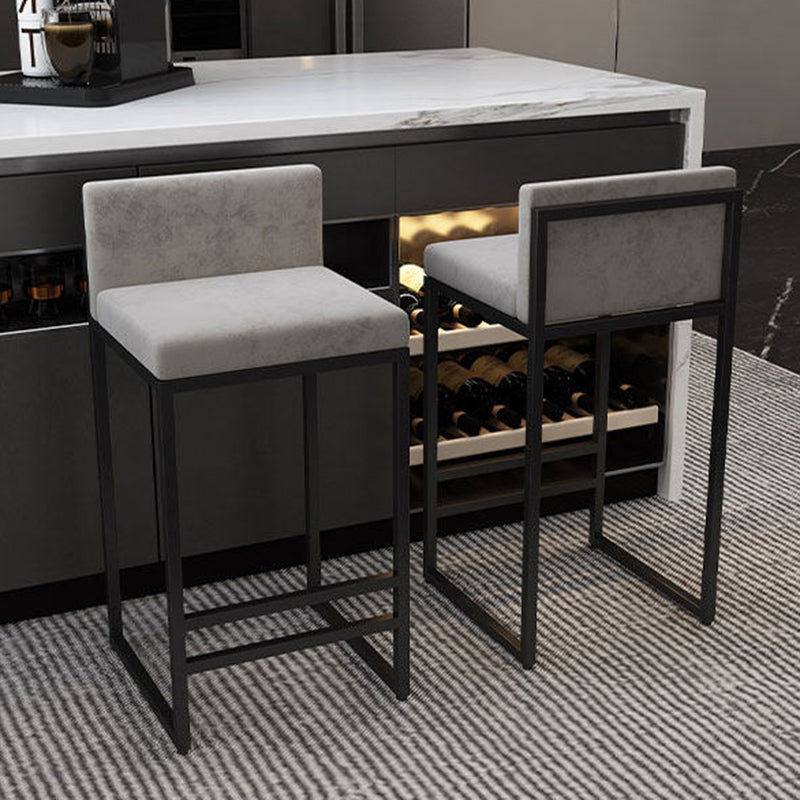Modern Minimalist Rectangular Iron Velvet Bar Stool Backrest Armless For Dining Room &amp; Kitchen