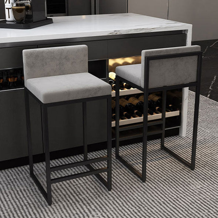 Modern Minimalist Rectangular Iron Velvet Bar Stool Backrest Armless For Dining Room &amp; Kitchen