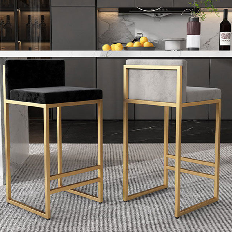 Modern Minimalist Rectangular Iron Velvet Bar Stool Backrest Armless For Dining Room &amp; Kitchen
