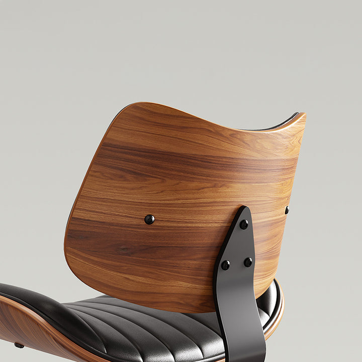 Tabouret de bar contemporain de luxe, rectangulaire incurvé, en bois massif, cuir PU, acier fer, pivotant, réglable en hauteur, avec dossier, sans accoudoirs, pour salle à manger et cuisine 