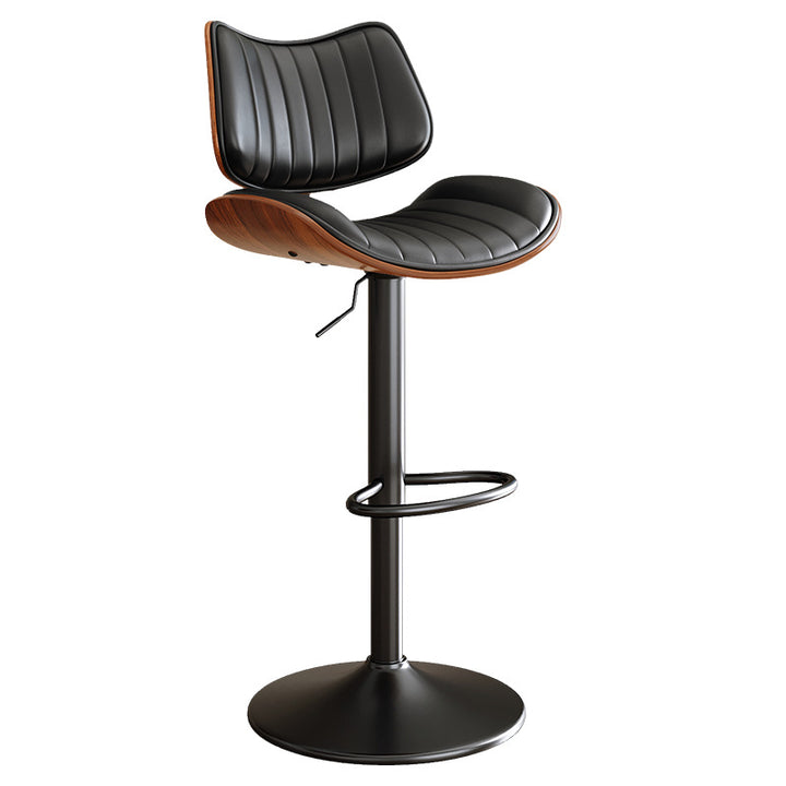 Tabouret de bar contemporain de luxe, rectangulaire incurvé, en bois massif, cuir PU, acier fer, pivotant, réglable en hauteur, avec dossier, sans accoudoirs, pour salle à manger et cuisine 