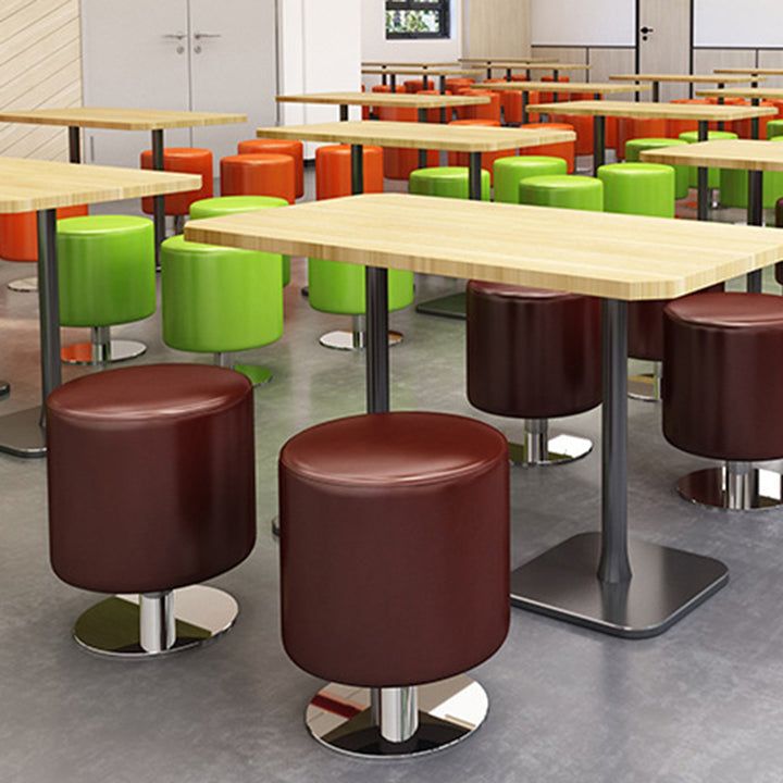 Tabouret de bar cylindrique minimaliste moderne en bois massif, cuir PU et acier, sans dossier ni accoudoirs, pour salle à manger et cuisine 