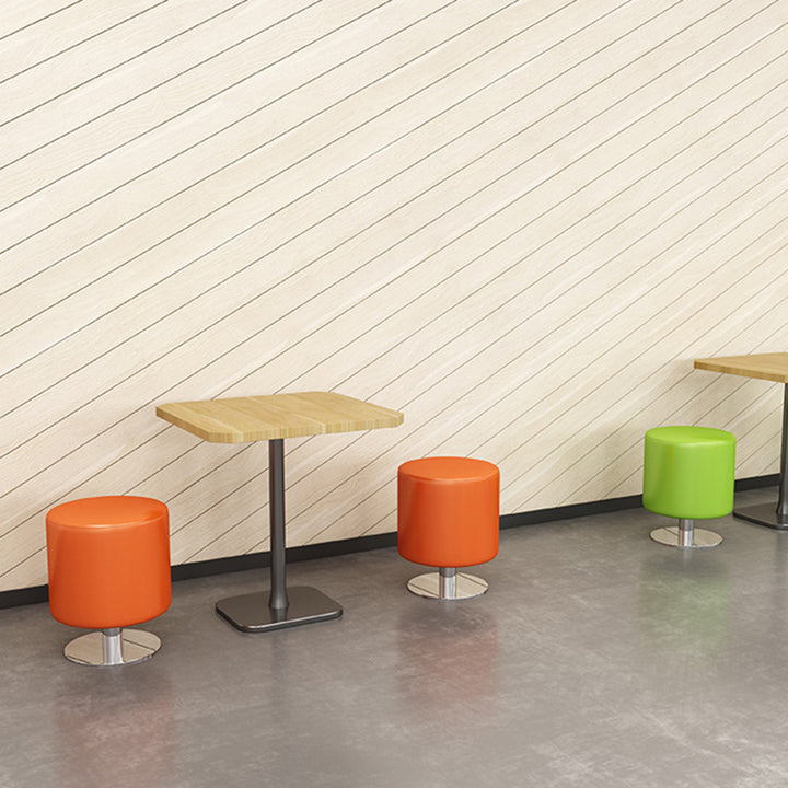 Tabouret de bar cylindrique minimaliste moderne en bois massif, cuir PU et acier, sans dossier ni accoudoirs, pour salle à manger et cuisine 