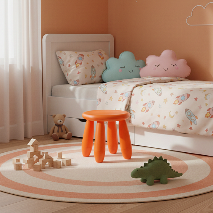 Tabouret bas cylindrique minimaliste moderne en PP pour enfant, sans dossier ni accoudoirs, pour salon 