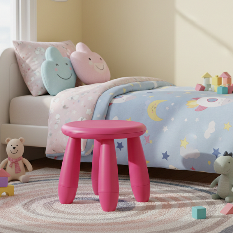 Tabouret bas cylindrique minimaliste moderne en PP pour enfant, sans dossier ni accoudoirs, pour salon 