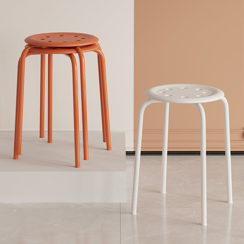 Modern Minimalist Cylindrical 8-Hole Round Stainless Steel Plastic Dining Chair Backless Armless For Dining Room &amp; Kitchen
