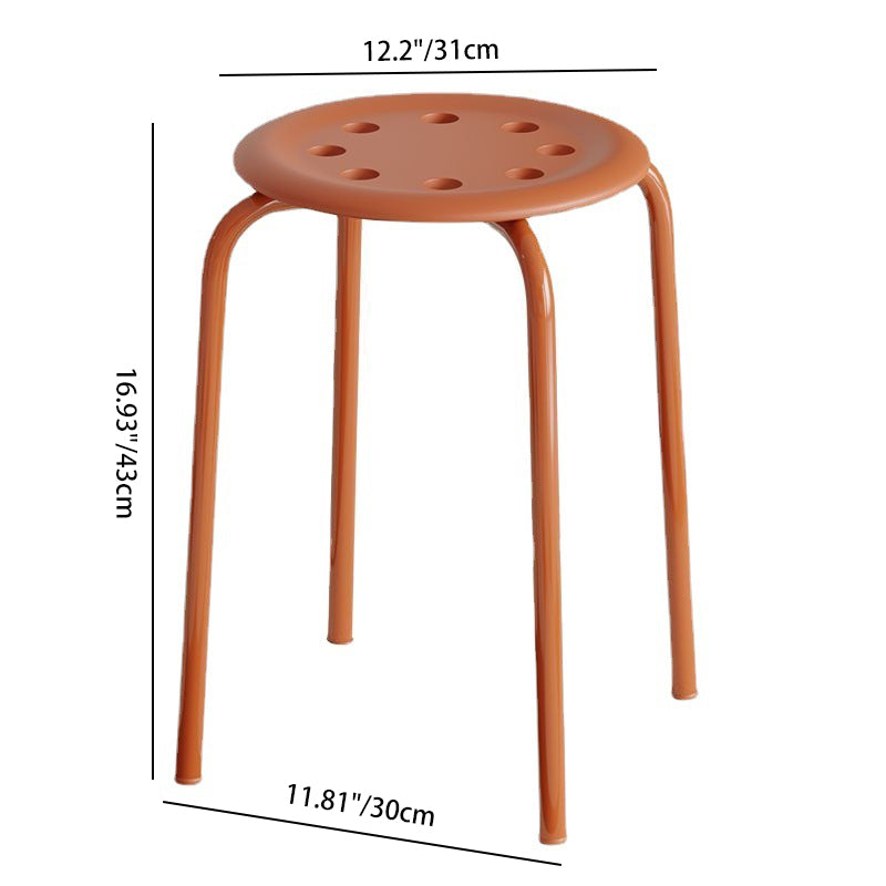 Modern Minimalist Cylindrical 8-Hole Round Stainless Steel Plastic Dining Chair Backless Armless For Dining Room &amp; Kitchen