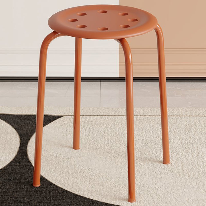 Moderner minimalistischer zylindrischer 8-Loch runder Eisen-Esszimmerstuhl ohne Rückenlehne und Armlehnen für Esszimmer & Küche 