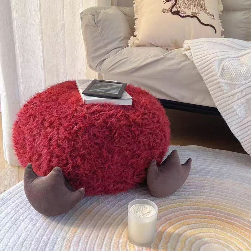 Taburete bajo sin respaldo ni brazos para niños, cilíndrico, redondo, contemporáneo, creativo, con partículas de EPP, de lana corta, para sala de estar 