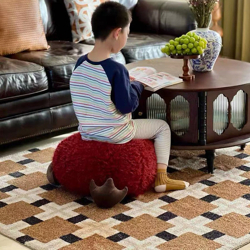 Taburete bajo sin respaldo ni brazos para niños, cilíndrico, redondo, contemporáneo, creativo, con partículas de EPP, de lana corta, para sala de estar 