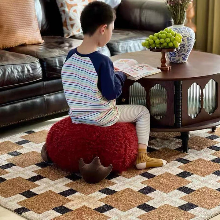 Taburete bajo sin respaldo ni brazos para niños, cilíndrico, redondo, contemporáneo, creativo, con partículas de EPP, de lana corta, para sala de estar 