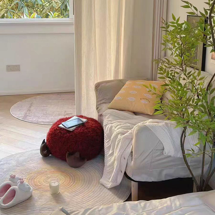 Taburete bajo sin respaldo ni brazos para niños, cilíndrico, redondo, contemporáneo, creativo, con partículas de EPP, de lana corta, para sala de estar 