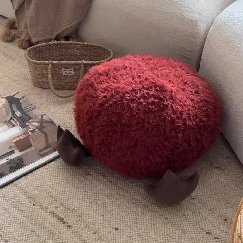 Taburete bajo sin respaldo ni brazos para niños, cilíndrico, redondo, contemporáneo, creativo, con partículas de EPP, de lana corta, para sala de estar 