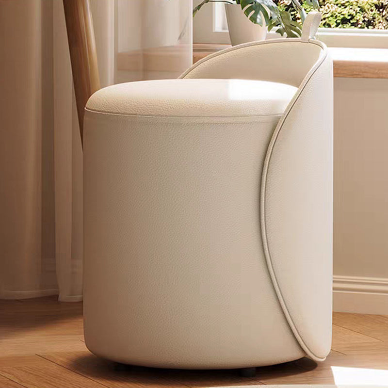 Modern Minimalist Cylindrical PU Leather Solid Wood Vanity Stool Backless Armless For Bedroom