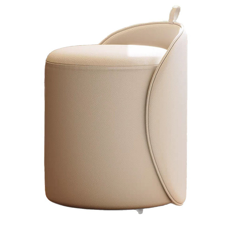 Modern Minimalist Cylindrical PU Leather Solid Wood Vanity Stool Backless Armless For Bedroom