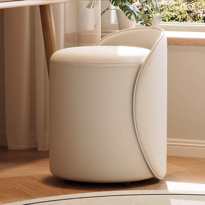 Modern Minimalist Cylindrical PU Leather Solid Wood Vanity Stool Backless Armless For Bedroom