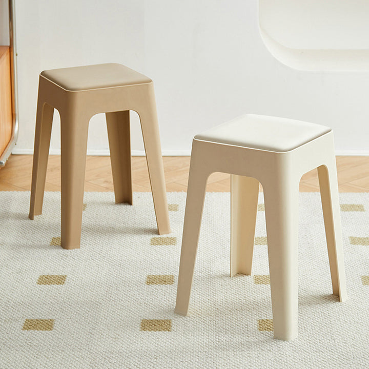 Chaise de salle à manger empilable rectangulaire moderne minimaliste en cuir PU et PP, sans dossier ni accoudoirs, pour salle à manger et cuisine 