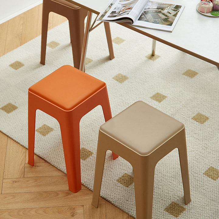 Chaise de salle à manger empilable rectangulaire moderne minimaliste en cuir PU et PP, sans dossier ni accoudoirs, pour salle à manger et cuisine 