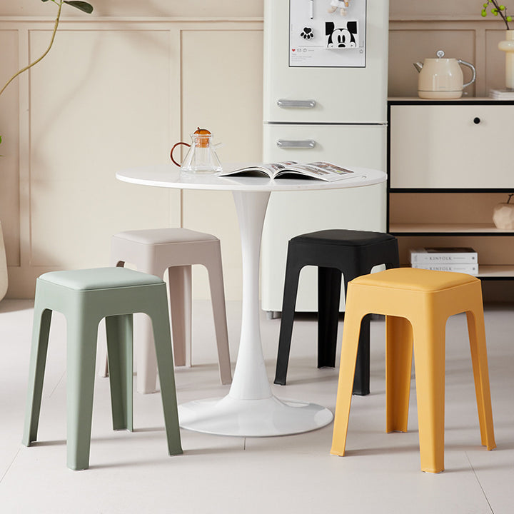 Chaise de salle à manger empilable rectangulaire moderne minimaliste en cuir PU et PP, sans dossier ni accoudoirs, pour salle à manger et cuisine 