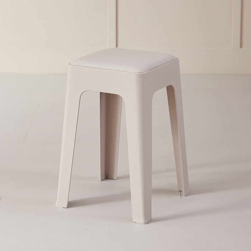 Chaise de salle à manger empilable rectangulaire moderne minimaliste en cuir PU et PP, sans dossier ni accoudoirs, pour salle à manger et cuisine 