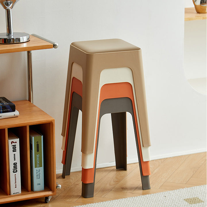 Chaise de salle à manger empilable rectangulaire moderne minimaliste en cuir PU et PP, sans dossier ni accoudoirs, pour salle à manger et cuisine 