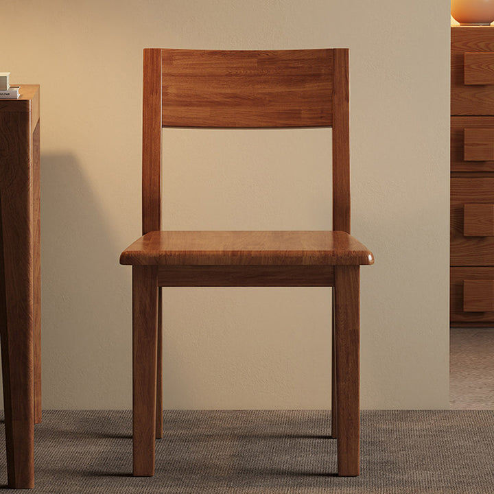 Silla de comedor contemporánea nórdica rectangular de madera maciza de caucho con respaldo sin brazos para comedor y cocina 