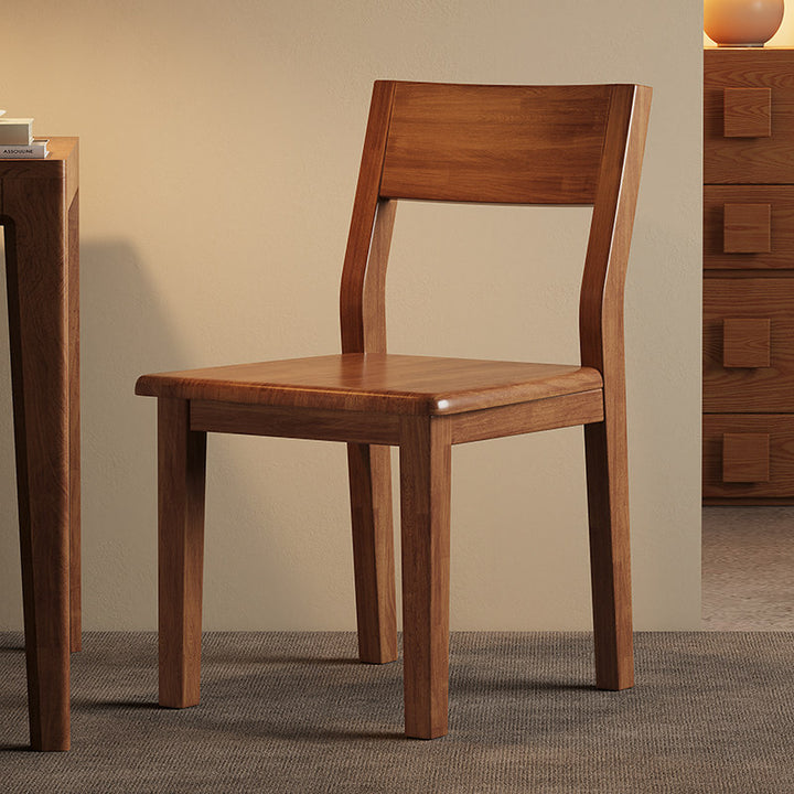 Silla de comedor contemporánea nórdica rectangular de madera maciza de caucho con respaldo sin brazos para comedor y cocina 