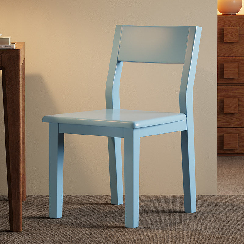 Silla de comedor contemporánea nórdica rectangular de madera maciza de caucho con respaldo sin brazos para comedor y cocina 