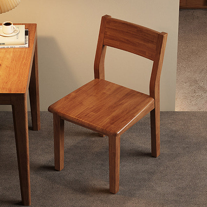 Silla de comedor contemporánea nórdica rectangular de madera maciza de caucho con respaldo sin brazos para comedor y cocina 