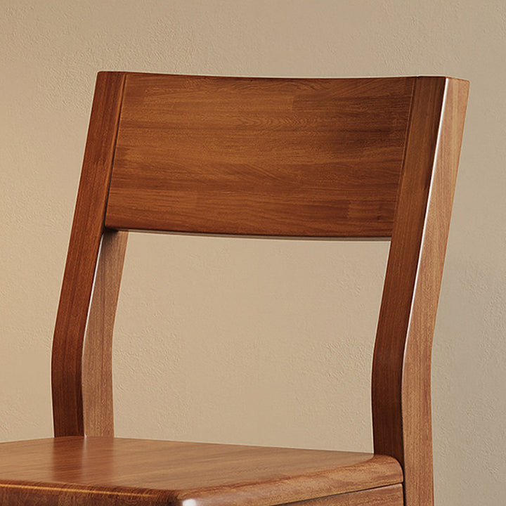 Silla de comedor contemporánea nórdica rectangular de madera maciza de caucho con respaldo sin brazos para comedor y cocina 