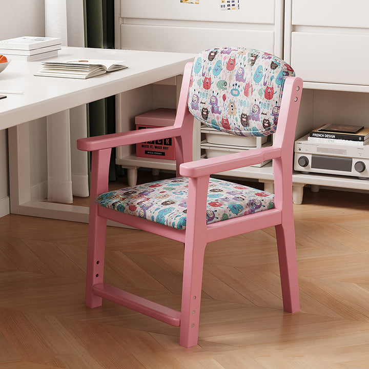 Chaise de bureau rectangulaire contemporaine créative pour enfant, style dessin animé, en coton-lin, bois d’hévéa, contreplaqué multicouche, réglage de la hauteur, dossier et accoudoirs, pour la maison et le bureau 