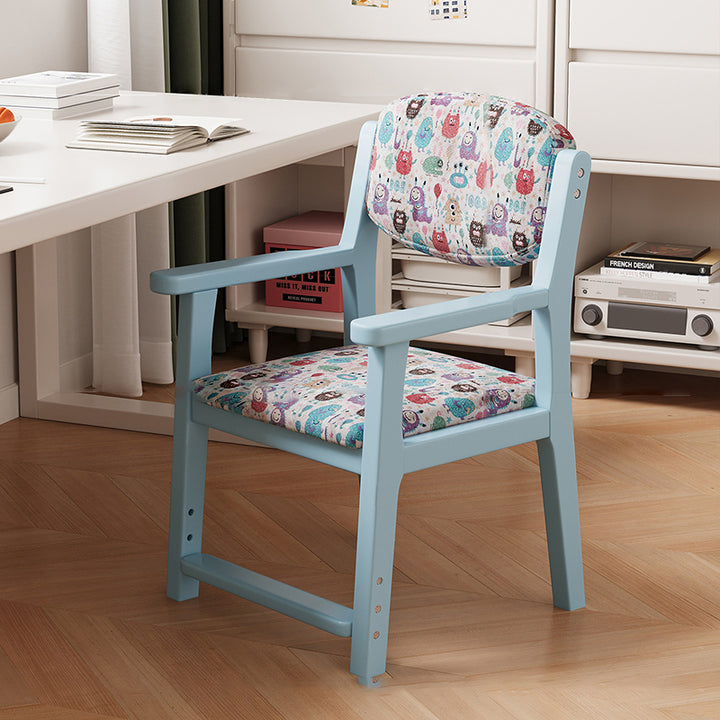 Chaise de bureau rectangulaire contemporaine créative pour enfant, style dessin animé, en coton-lin, bois d’hévéa, contreplaqué multicouche, réglage de la hauteur, dossier et accoudoirs, pour la maison et le bureau 