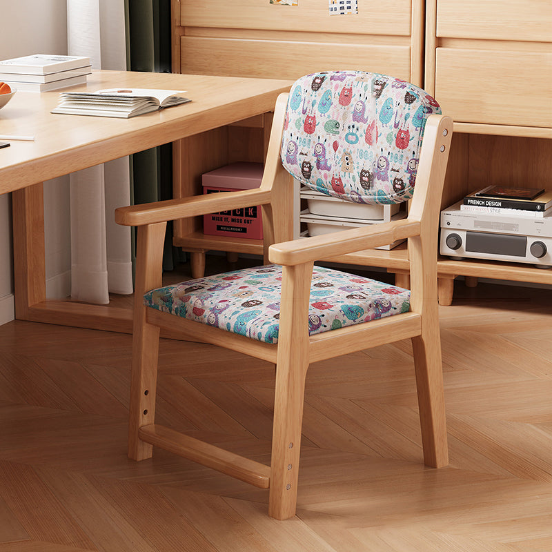Chaise de bureau rectangulaire contemporaine créative pour enfant, style dessin animé, en coton-lin, bois d’hévéa, contreplaqué multicouche, réglage de la hauteur, dossier et accoudoirs, pour la maison et le bureau 