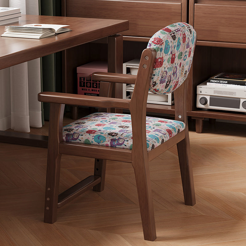 Chaise de bureau rectangulaire contemporaine créative pour enfant, style dessin animé, en coton-lin, bois d’hévéa, contreplaqué multicouche, réglage de la hauteur, dossier et accoudoirs, pour la maison et le bureau 