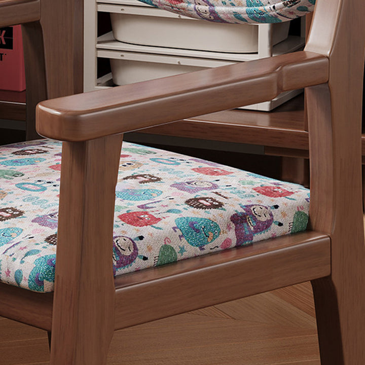 Chaise de bureau rectangulaire contemporaine créative pour enfant, style dessin animé, en coton-lin, bois d’hévéa, contreplaqué multicouche, réglage de la hauteur, dossier et accoudoirs, pour la maison et le bureau 