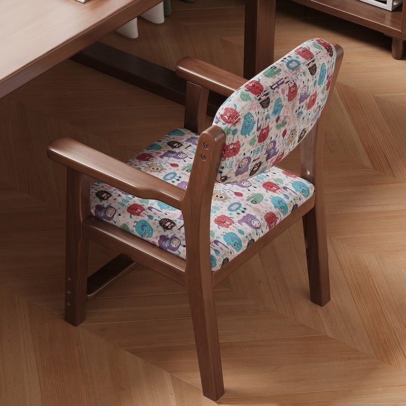 Chaise de bureau rectangulaire contemporaine créative pour enfant, style dessin animé, en coton-lin, bois d’hévéa, contreplaqué multicouche, réglage de la hauteur, dossier et accoudoirs, pour la maison et le bureau 