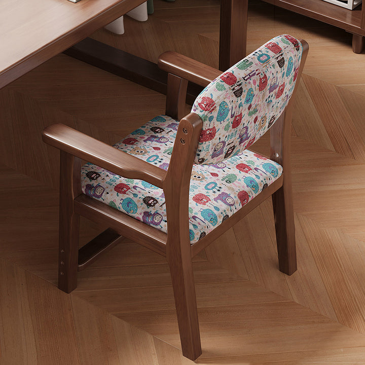 Chaise de bureau rectangulaire contemporaine créative pour enfant, style dessin animé, en coton-lin, bois d’hévéa, contreplaqué multicouche, réglage de la hauteur, dossier et accoudoirs, pour la maison et le bureau 