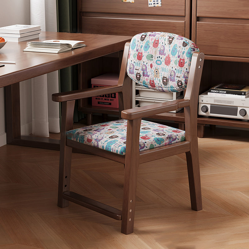 Chaise de bureau rectangulaire contemporaine créative pour enfant, style dessin animé, en coton-lin, bois d’hévéa, contreplaqué multicouche, réglage de la hauteur, dossier et accoudoirs, pour la maison et le bureau 