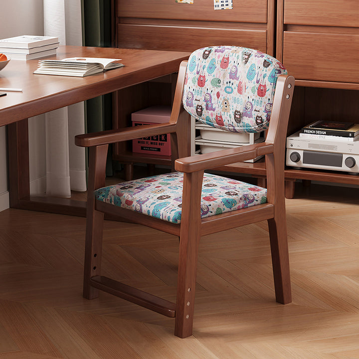 Chaise de bureau rectangulaire contemporaine créative pour enfant, style dessin animé, en coton-lin, bois d’hévéa, contreplaqué multicouche, réglage de la hauteur, dossier et accoudoirs, pour la maison et le bureau 