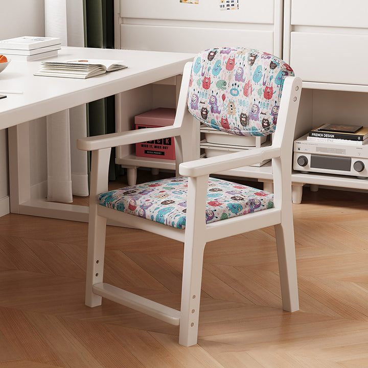 Chaise de bureau rectangulaire contemporaine créative pour enfant, style dessin animé, en coton-lin, bois d’hévéa, contreplaqué multicouche, réglage de la hauteur, dossier et accoudoirs, pour la maison et le bureau 
