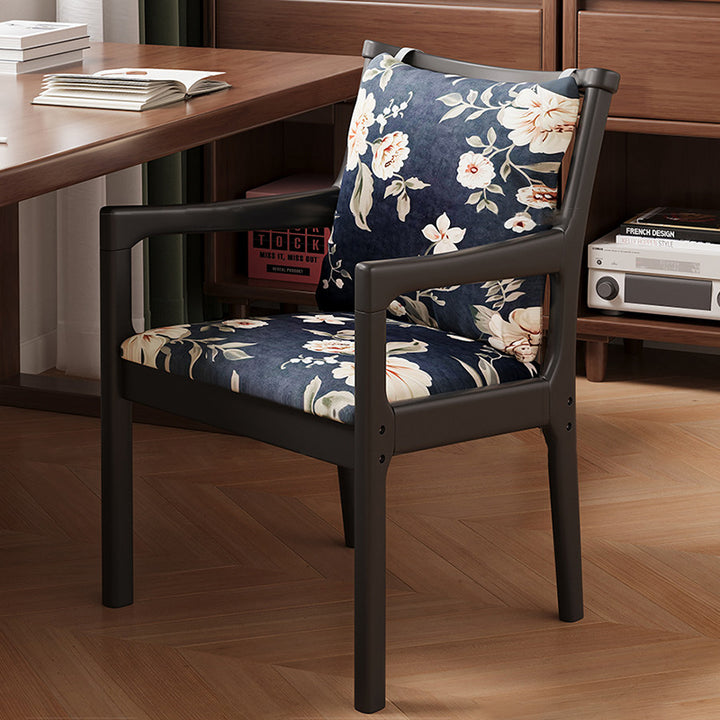 Chaise d'appoint contemporaine nordique rectangulaire en lin-coton, bois d'hévéa et contreplaqué multicouche, avec dossier et accoudoirs, pour salon 
