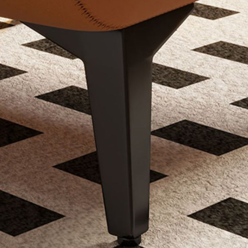 Zeitgenössischer Luxus Rechteckiger Katzenkrallen Leder Massivholz Eisen Handgehaltener Niedriger Hocker Rückenfrei Armlehnenlos Für Wohnzimmer 