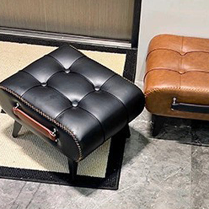 Zeitgenössischer Luxus Rechteckiger Katzenkrallen Leder Massivholz Eisen Handgehaltener Niedriger Hocker Rückenfrei Armlehnenlos Für Wohnzimmer 