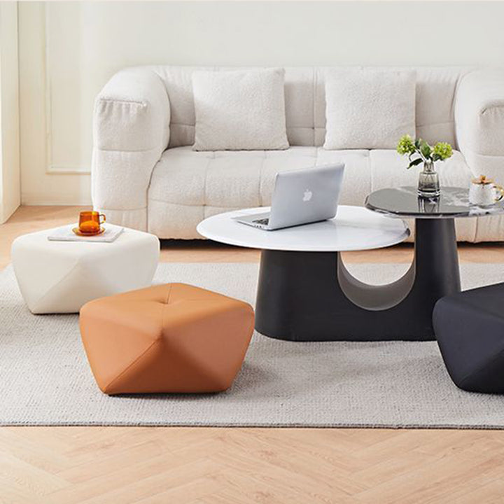 Contemporary Luxury Octagonal Cat Claw Leather Wooden Low Stool Backless Armless For Living Room