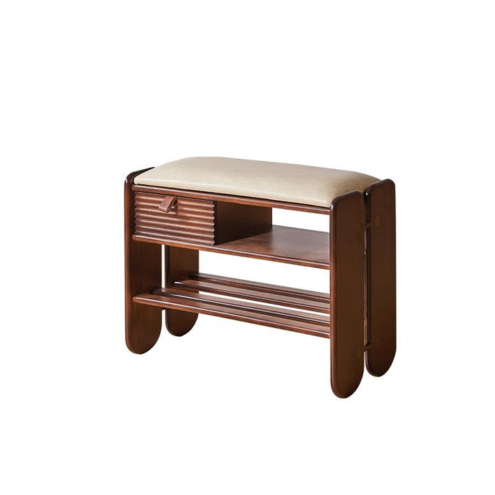Traditional Vintage Rectangular PU Leather Rubberwood Solid Multi-Layer Plywood Shoe Bench 3-Tier For Entryway