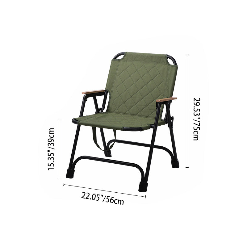 Moderner minimalistischer rechteckiger Campingstuhl mit Rautenmuster aus Kohlenstoffstahl, Oxford-Stoff, Buchenholz, klappbar, mit Rückenlehne und Armlehne für den Garten 