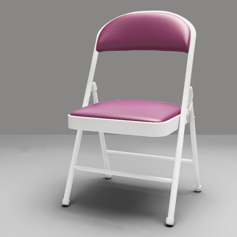 Chaise d’appoint pliable moderne minimaliste rectangulaire en acier, cuir PU et maille, sans accoudoirs, avec dossier, pour salon 